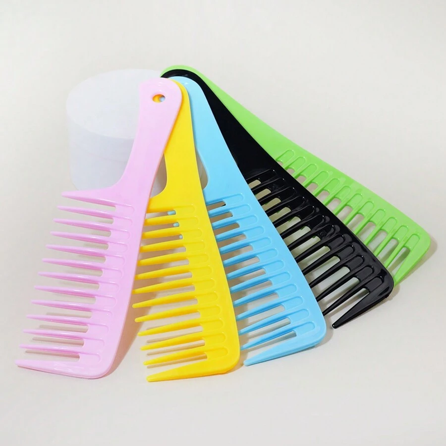 顺滑护发宽齿梳 2/5 件装，ABS 材质，手柄简单，耐用，大号发梳，男女皆宜 - 彩色 - 查看 1