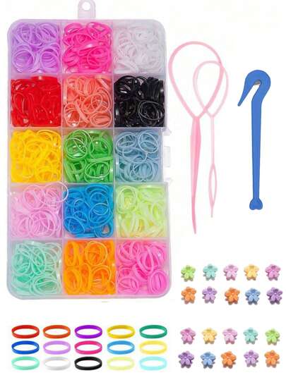 715 piezas/Set de ligas para el pelo elásticas de colores, set de bandas y clips para el pelo para niñas, suaves con el cabello