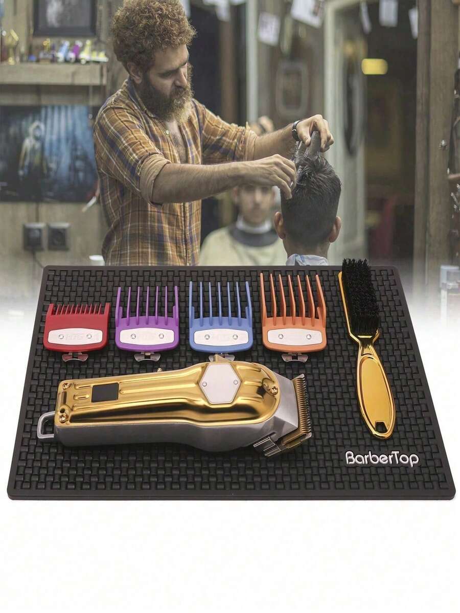 Barbertop Mini Soft Silicone Barber Station Mat For Hair Styling Tools Flexible Rubber Storage Cushion For Clippers Salon Supply