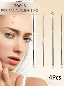 4 piezas/Set Pinzas eliminadoras de granos, Extractor de puntos negros, Kit de pinzas curvas para puntos negros, Kit de herramientas profesionales de acero inoxidable para eliminar granos, acné y manchas - Plateado - Ver 7