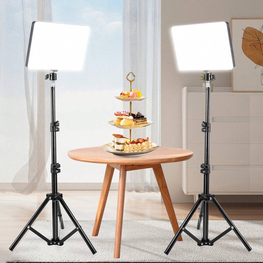 2PCS 10 Inch Square LED Video Lights With Adjustable 110cm Tripod, USB Power Supply, Suitable For Live Streaming And Photography, Portable Multifunctional Fill Light, Studio Lighting Kit, Suitable For Shooting From Different Angles And Photography - 黑色 - 查看 1