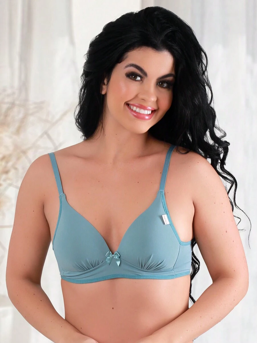 Bra With Basic Soft Cup Without Comfortable Wirefree Polyamide With Adjustable Strap REF: 1080 - Teal Blue - View 1