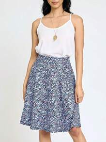 Boho Retro Knee Length Skirt Ditsy Floral - Blue - View 4