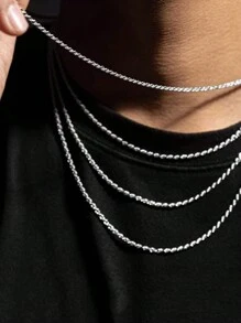 1pc Minimalist Stainless Steel Twisted Rope Chain Necklace, Unique Design For Men's Daily Wear