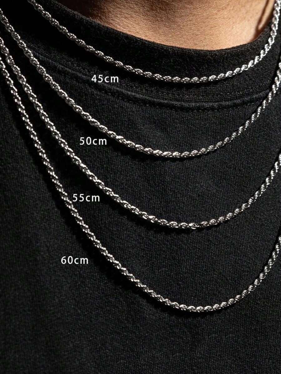 1pc Minimalist Stainless Steel Twisted Rope Chain Necklace, Unique Design For Men's Daily Wear