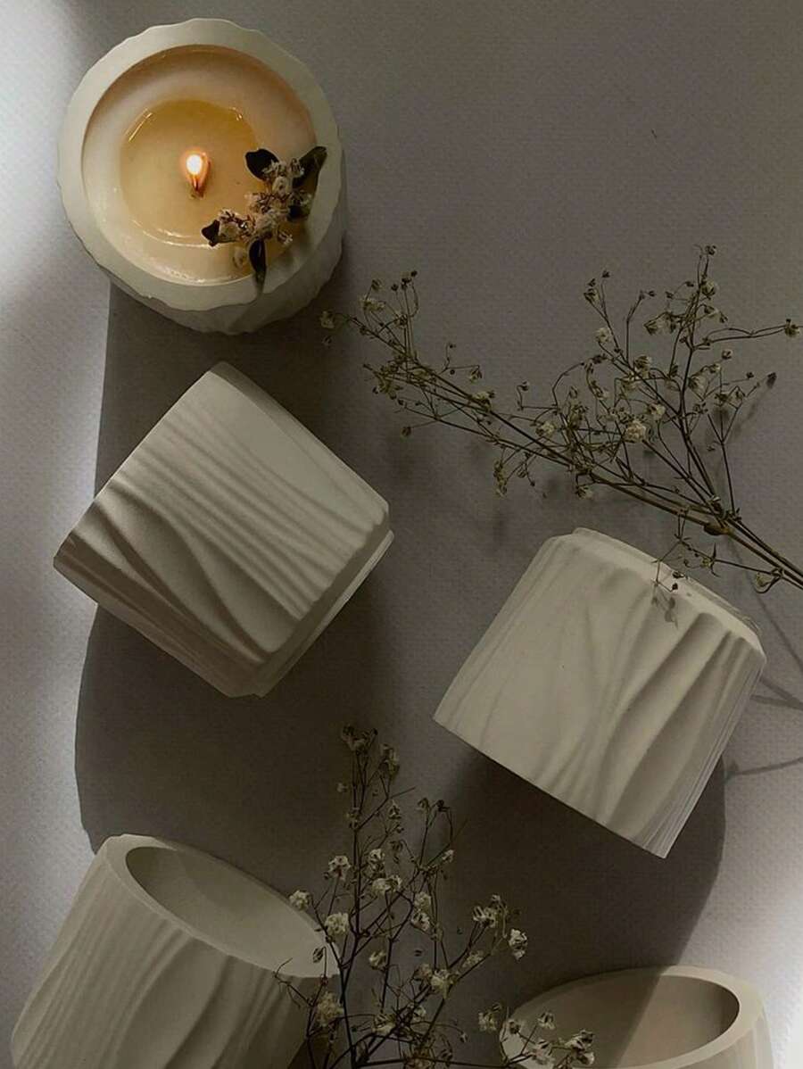 1 件针织纹理圆柱花盆硅胶模具，DIY 手工石膏、蜡烛、储物罐、树脂模具、创意笔筒 - 白色 - 查看 1