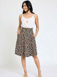 Boho Retro Knee Length Skirt Ditsy Floral - Orange - View 4