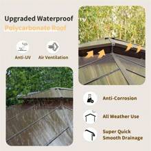 12x16ft Hardtop Gazebo, Permanent Outdoor Gazebo With Polycarbonate Double Roof, Aluminum Gazebo Pavilion With Curtain And Net For Garden, Patio, Lawns, Deck, Backyard(Brown) - Brown - View 4