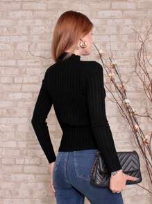 Long Sleeve Ribbed Knit Turtleneck Sweater YX033 - màu đen - Xem 6