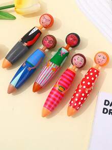 5pcs Cartoon Character Ball Point Pens, Creative Student Stationery - Multicolor - View 2