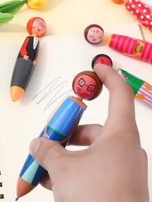 5pcs Cartoon Character Ball Point Pens, Creative Student Stationery - Multicolor - View 7