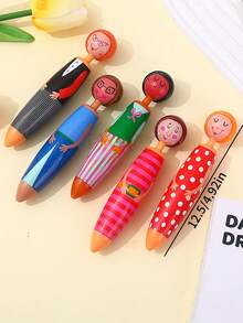 5pcs Cartoon Character Ball Point Pens, Creative Student Stationery - Multicolor - View 3