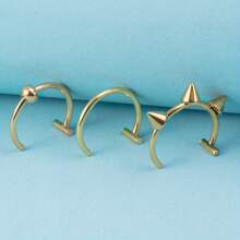 3 件嘻哈风格夹式唇环套装 - G23 钛合金防过敏 18K 镀金鼻环珠宝装饰适合男士和女士假穿孔珠宝套装易于佩戴且佩戴舒适 - N010 - 查看 12