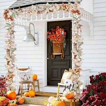 1pc 69-Inch Artificial Maple Leaf Wreath, Autumn Floral Garland For Fireplace Door Wall Hanging Decor, Home Wedding Party Halloween Thanksgiving Christmas Decoration - Multicolor - View 6