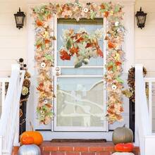 1pc 69-Inch Artificial Maple Leaf Wreath, Autumn Floral Garland For Fireplace Door Wall Hanging Decor, Home Wedding Party Halloween Thanksgiving Christmas Decoration - Multicolor - View 7