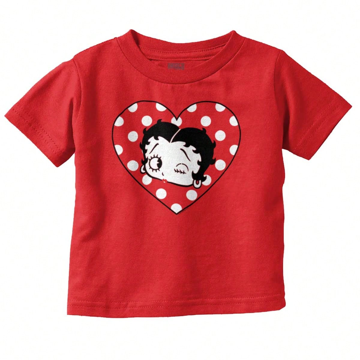 Betty Boop Baby Girl Toddler Graphic Tee Shirt Classic Cute Vintage Retro Animated Sassy Cartoon Character Polka Dot Heart Casual Fashion Soft Cotton Printed Short Sleeve Crewneck Tshirt Baby Clothes Brisco Brands
