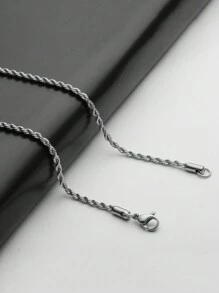 1pc Minimalist Stainless Steel Twisted Rope Chain Necklace, Unique Design For Men's Daily Wear