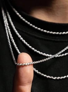 1pc Minimalist Stainless Steel Twisted Rope Chain Necklace, Unique Design For Men's Daily Wear