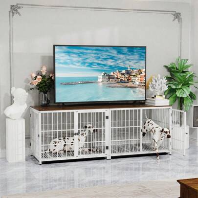 BingoPaw Heavy Duty Dog Kennel Wooden Dog Crate Puppy Cage, Furniture Style End Table With Three Doors