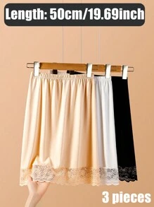 3pcs/1pc Women's Waist Cincher Anti-Static Anti-Light Inner Lining Lace Decor Long Midi-Length Skirt Slip, Elastic And Adjustable Waistband, Multiple Colors & Sizes (One Size Fits All) Valentine's Day Summer, School Fall, Autumn, Halloween