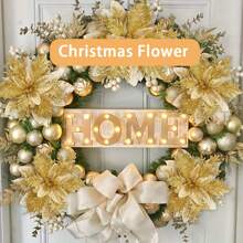 20 件/10 件/2 件多色人造一品红、带夹子的一品红圣诞树装饰、闪光镂空网状一品红、圣诞装饰、节日配饰、圣诞树、花环、闪光一品红圣诞树饰品、节日装饰 DIY 一品红花环、派对装饰