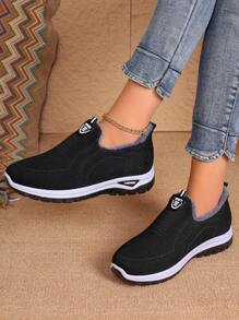 秋冬女士时尚针织透气加厚抓绒保暖户外运动雪地靴、毛皮靴 - 黑色 - 查看 2