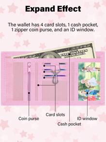1pc Cute & Minimalistic Cartoon Trifold Wallet, Suitable For Children & Teenagers, Birthday Gift For Girls - Multicolor - View 5