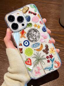 1PC Cocktail Glass Pattern Transparent TPU Full Protective Anti-Fall Anti-Fingerprint Phone Case Compatible With IPhone Waterproof Shockproof Scratch Resistant - Multicolor - View 1