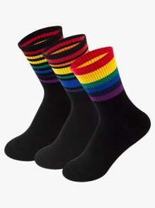 1/3 双男女通用黑白条纹彩虹新奇趣味踝袜，秋季男女适用 - 彩色 - 查看 4