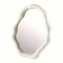 CASEGRACE 1pc Asymmetrical Aesthetic Tabletop Makeup Mirror, Plastic Adjustable Vanity Mirror With Glass Surface For Bathroom, Office & Bedroom, No Electricity Needed, Wedding Decor Best