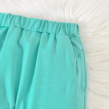 2 piezas Conjunto de sudadera de manga larga con estampado de letras y pantalones para niñas