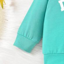 2 piezas Conjunto de sudadera de manga larga con estampado de letras y pantalones para niñas