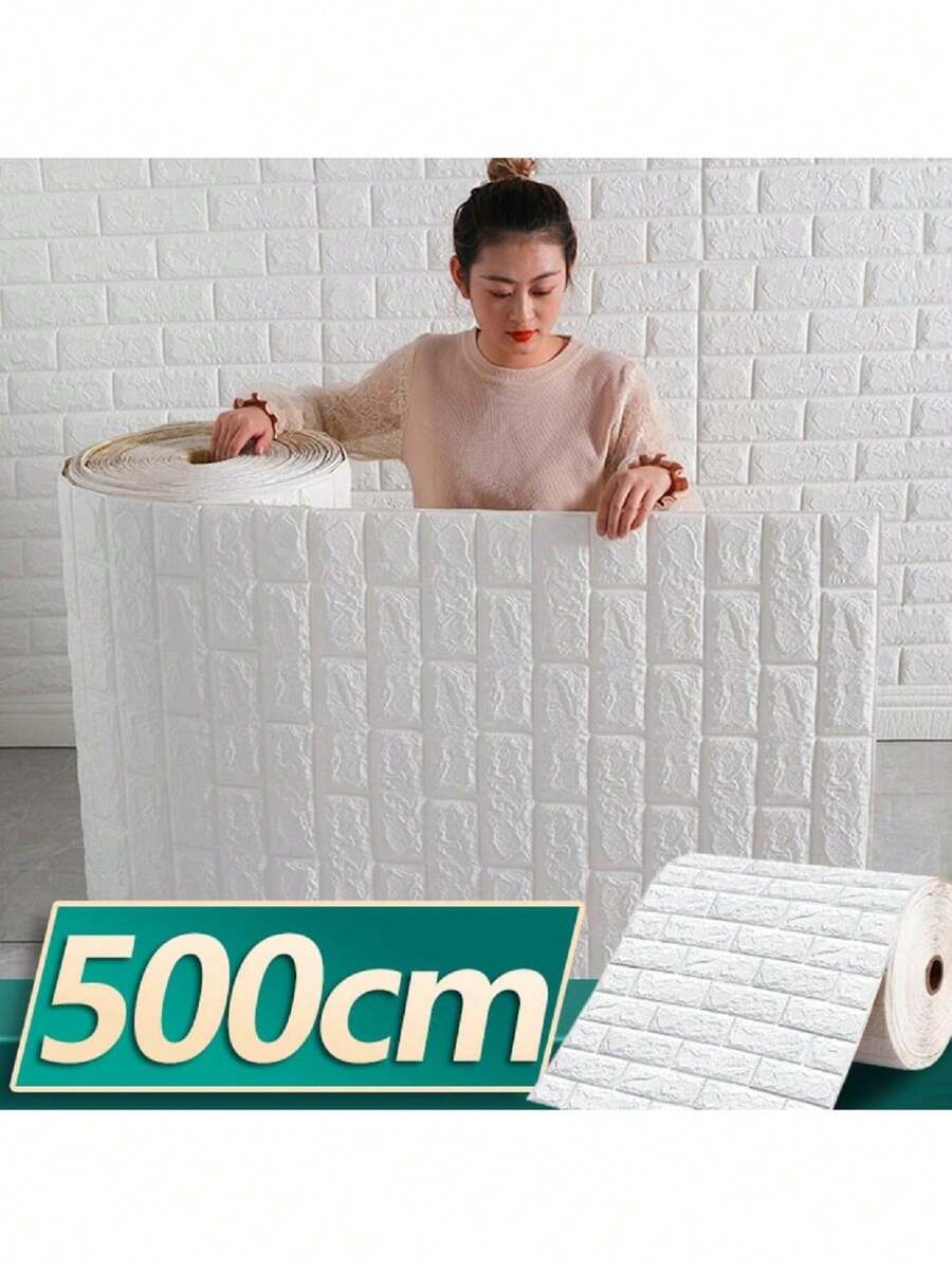 500cm Long 3D Tile Stickers, Easy To Stick&Peel Off Wall Paper Surface, Wall Sticker Bricks Imitation Self-Adhesive Waterproof Diy Wallpaper For Bedroom, Living Room TV Wall, Kid's Room Decoration,Renovation Stickers Peel Wall Panels,Wall Paper, Wallpapers,Spring Decoration Items Refresh Your Home,Rama Decoration Stickers - White - View 1