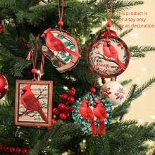 9pcs, Red Cardinal Christmas Ornaments Wooden Cardinals Birds For Christmas Tree Ornament Decorations Memorial Gifts - Red - View 5