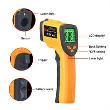 1 件手持式红外温度计，带高清屏幕的温度枪，数字非接触式红外温度传感器高温计专业工具，适用于家庭使用、烹饪、家电维修，发射率可调（不含电池） - -50℃-550℃ - 查看 7