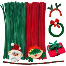 200 件圣诞彩色管道清洁器，附 1 个分步视频，圣诞工艺管道清洁器，雪尼尔杆管道清洁器，散装管道清洁器，艺术管道清洁器，用于创意圣诞装饰用品 - 彩色 - 查看 2