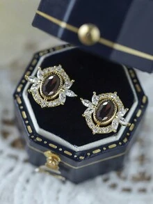 S925 纯银复古宫廷风格女士耳环，简约椭圆形设计，适合派对佩戴 - 彩色 - 查看 3