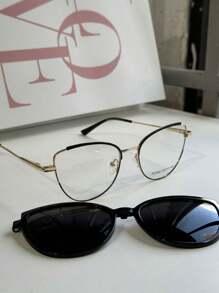 Women's Glasses Frame PZ1002 Clipon 2 In 1 Metal/Small/Polarized/Kitten - màu đen - Xem 6