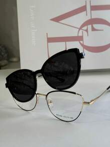Women's Glasses Frame PZ1002 Clipon 2 In 1 Metal/Small/Polarized/Kitten - màu đen - Xem 2