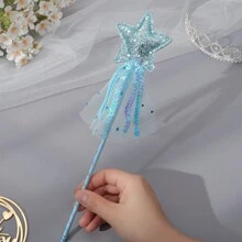 1 Set Princess Magical Star Wand With Sequin, Net Veil And Ribbon For Cosplay Party Decorations,Christmas - Multicolor - View 13