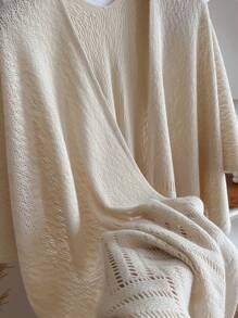 1pc Women's Solid Color Hooded Button Poncho Bohemian Style Travel Knitted Cloak, Suitable For Daily Use In Autumn/Winter,Plus Size