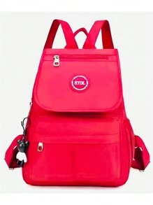 Small Ladies Nylon Backpack With Keychain 3 Pockets Cute Waterproof