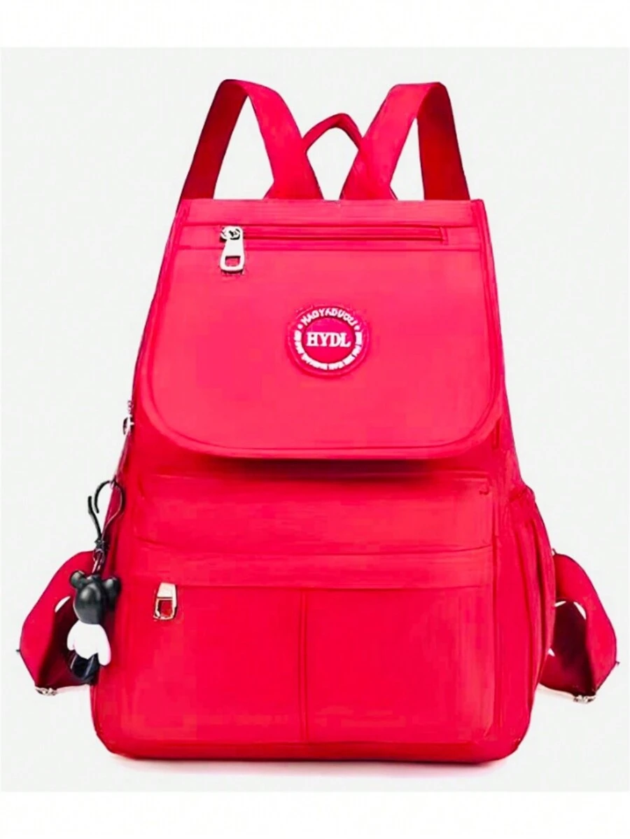 Small Ladies Nylon Backpack With Keychain 3 Pockets Cute Waterproof