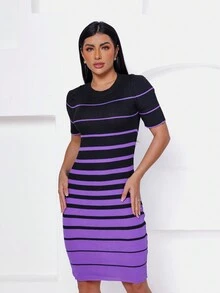 Noble Denim Look Women Midi Dresses - 黑色 - 查看 3
