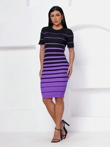 Noble Denim Look Women Midi Dresses - 黑色 - 查看 5