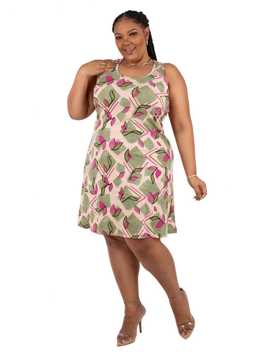 Plus Size Women's Loose Dress - Red - View 1
