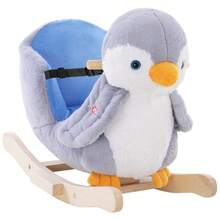 Cavallo a Dondolo a Forma di Pinguino in Peluche con 32 Musiche e Cintura di Sicurezza, Dondolo per Bambini da 18 Mesi - Grigio - Visualizzare 3