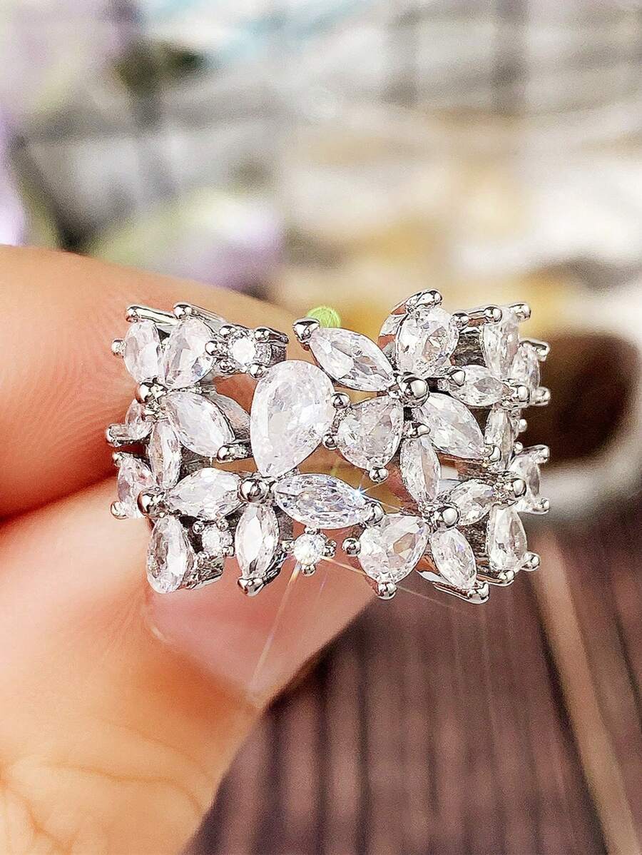 1 chiếc nhẫn Cubic Zirconia thời trang dành cho phụ nữ làm quà tặng ngày lễ tình nhân, tiệc đính hôn, trang sức cưới, mẹ, mẹ, ngày của mẹ, quà tặng - Bạc - Xem 1