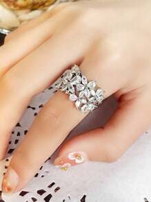 1 chiếc nhẫn Cubic Zirconia thời trang dành cho phụ nữ làm quà tặng ngày lễ tình nhân, tiệc đính hôn, trang sức cưới, mẹ, mẹ, ngày của mẹ, quà tặng - Bạc - Xem 2