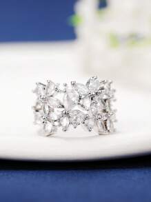 1 chiếc nhẫn Cubic Zirconia thời trang dành cho phụ nữ làm quà tặng ngày lễ tình nhân, tiệc đính hôn, trang sức cưới, mẹ, mẹ, ngày của mẹ, quà tặng - Bạc - Xem 7